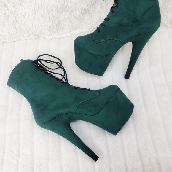 Adore 1020FS Emerald Green V-Suede Platform 7" Heel Ankle Boots - Picture 4 of 14